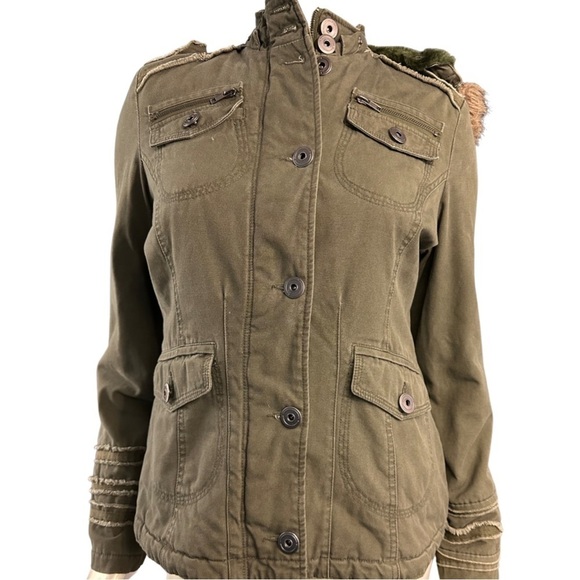 B.B. Dakota Jackets & Blazers - Bb Dakota Womens Utility Style Jacket Size L Olive Green Removable Faux Fur Hood